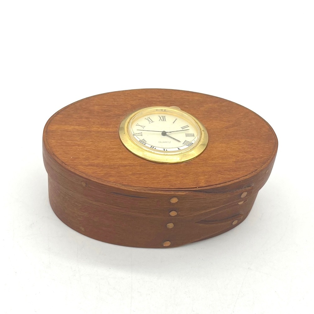 Vintage Shaker Workshops USA Oval Bent Wood Trinket Box with Inset Clock